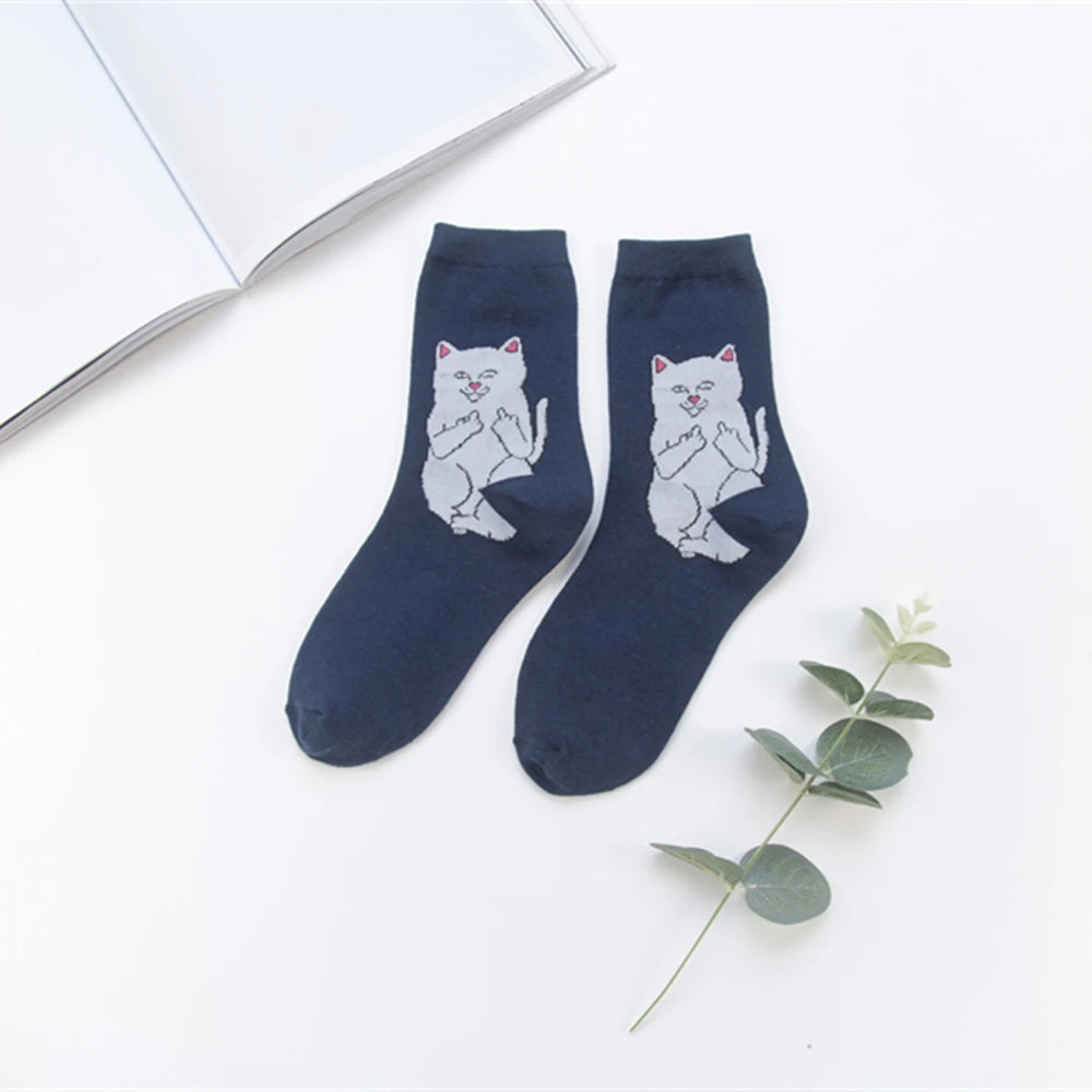 Unisex Summer Fashion Cartoon Cat Art Funny Alien Planet Autumn Winter Creative Soft Cotton Hipster Couples' Socks Dropship