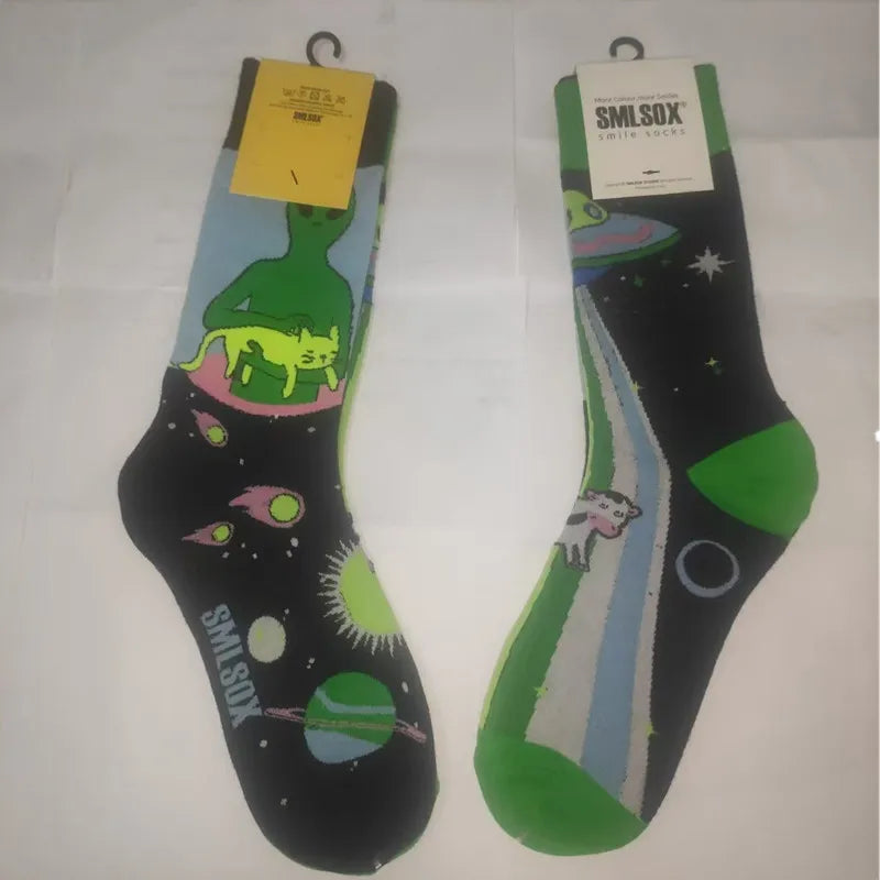 1 Pair Man Women Sock Original AB Tide Socks Medium High Tube Colorful Socks Mystery Alien Cotton Cowboy Clown Bomb Unisex Socks