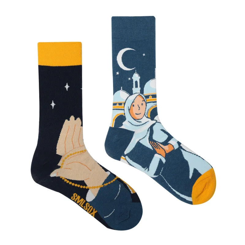 1 Pair Man Women Sock Original AB Tide Socks Medium High Tube Colorful Socks Mystery Alien Cotton Cowboy Clown Bomb Unisex Socks
