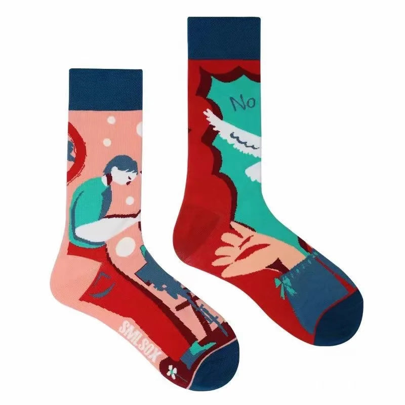1 Pair Man Women Sock Original AB Tide Socks Medium High Tube Colorful Socks Mystery Alien Cotton Cowboy Clown Bomb Unisex Socks