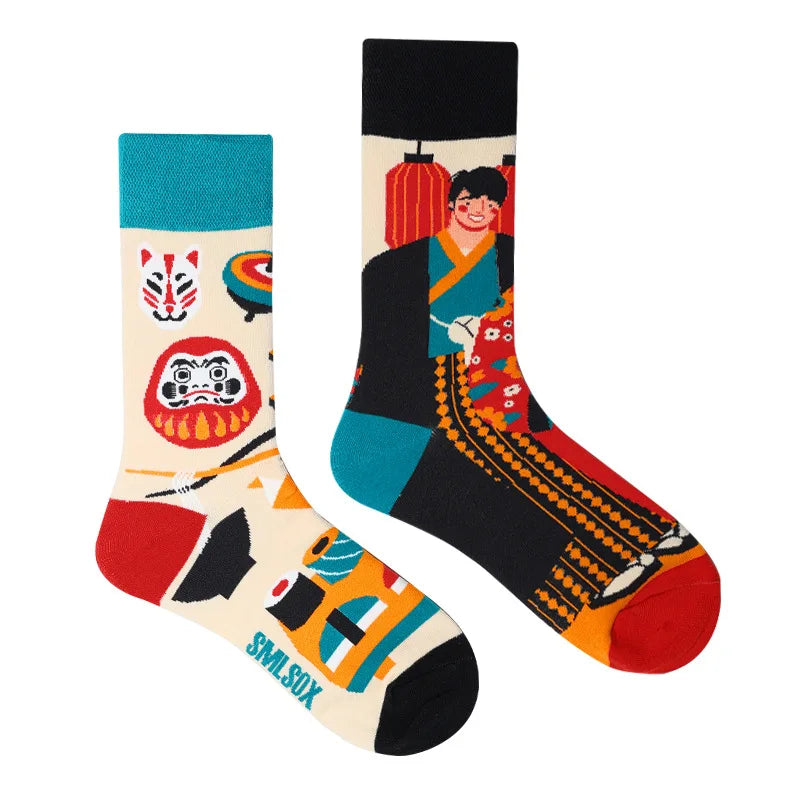 1 Pair Man Women Sock Original AB Tide Socks Medium High Tube Colorful Socks Mystery Alien Cotton Cowboy Clown Bomb Unisex Socks