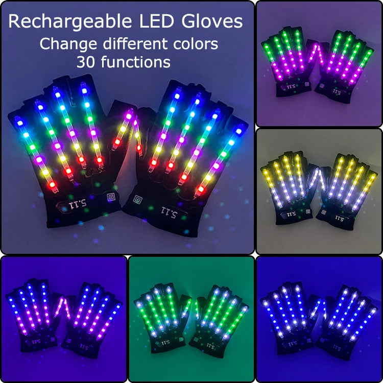 USB Rechargeable Color Changing LED Glow Gloves Rave Flashing Finger Lighting Glove Light Up Rave Costume DJ Party Decor