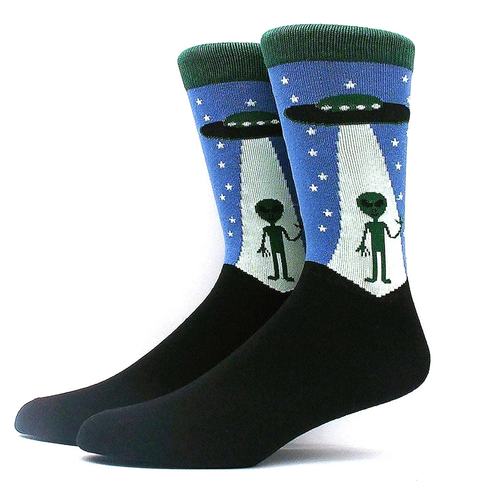 Happy Funny Socks Men's and Women's Alien Sheep Pattern Sokken Diversidos Jacquard Calcetines Unisex Hip Hop Skateboarding Socks