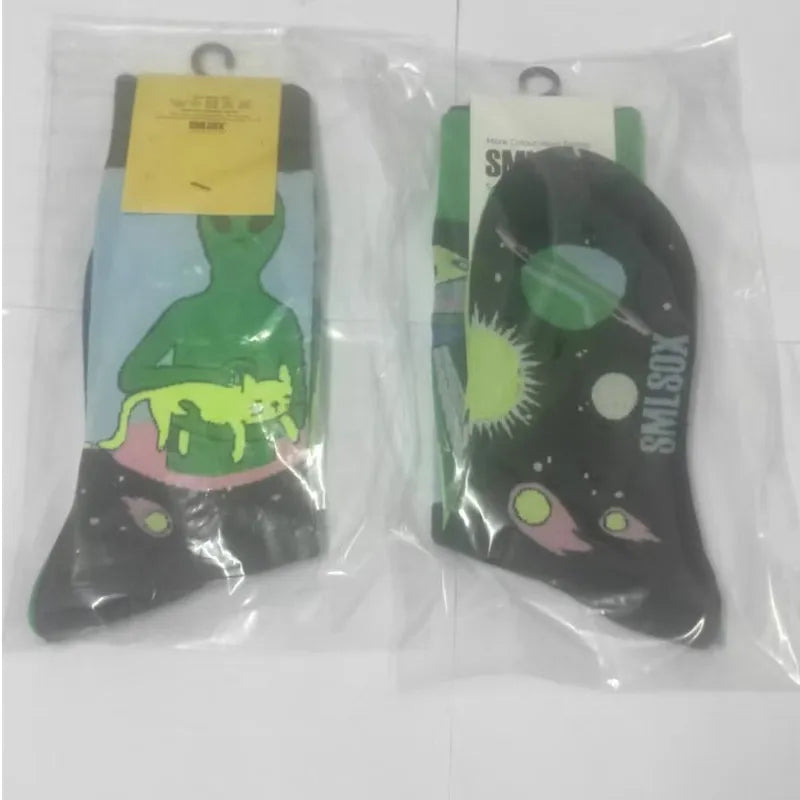 1 Pair Man Women Sock Original AB Tide Socks Medium High Tube Colorful Socks Mystery Alien Cotton Cowboy Clown Bomb Unisex Socks