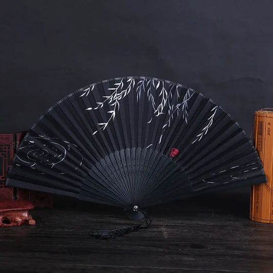 Bamboo Folding Fan Silk Chinese Fan Hand Women Black Fan Summer Female Dance Home Decoration Party Gift Home Ornament Fan Black