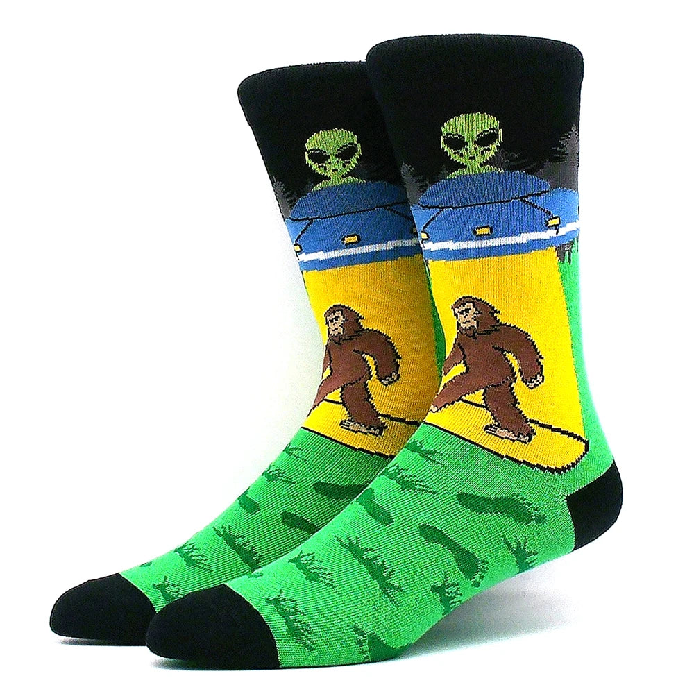 Happy Funny Socks Men's and Women's Alien Sheep Pattern Sokken Diversidos Jacquard Calcetines Unisex Hip Hop Skateboarding Socks