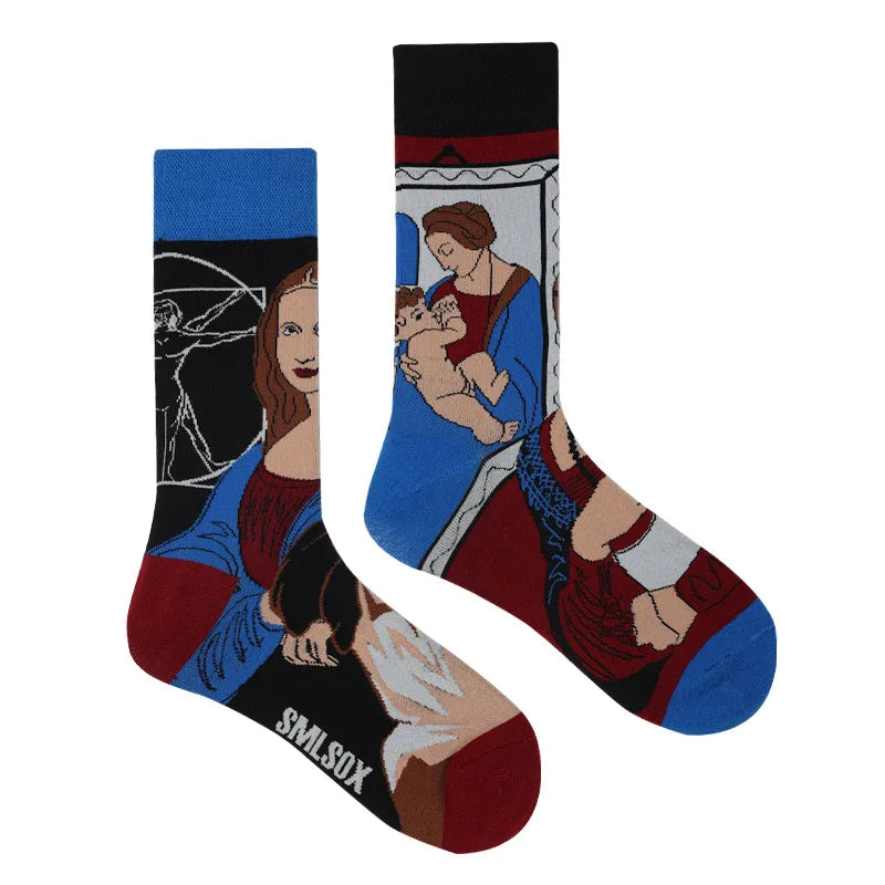 1 Pair Man Women Sock Original AB Tide Socks Medium High Tube Colorful Socks Mystery Alien Cotton Cowboy Clown Bomb Unisex Socks