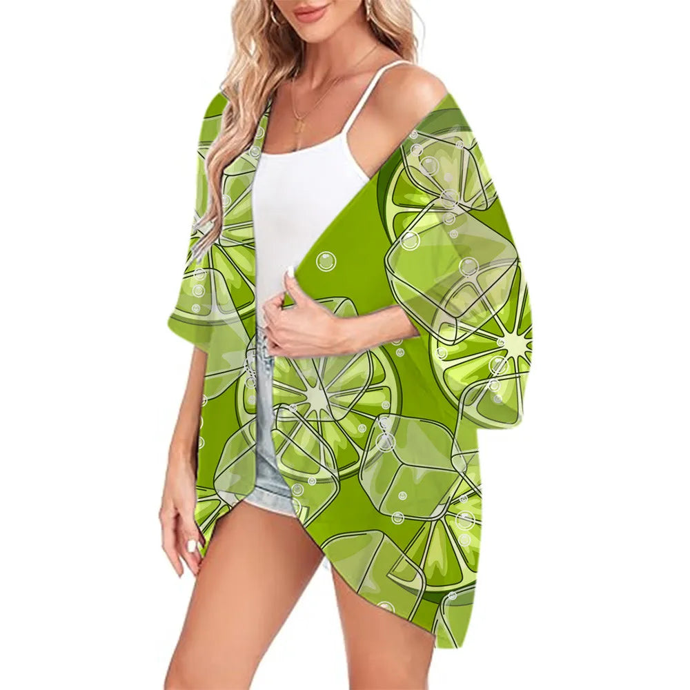 Floral Printed Kimono Womens 2024 Summer Lightweight Chiffon Cardigan Open Front Side Slit Boho Kimono Cover Ups For Beach Party