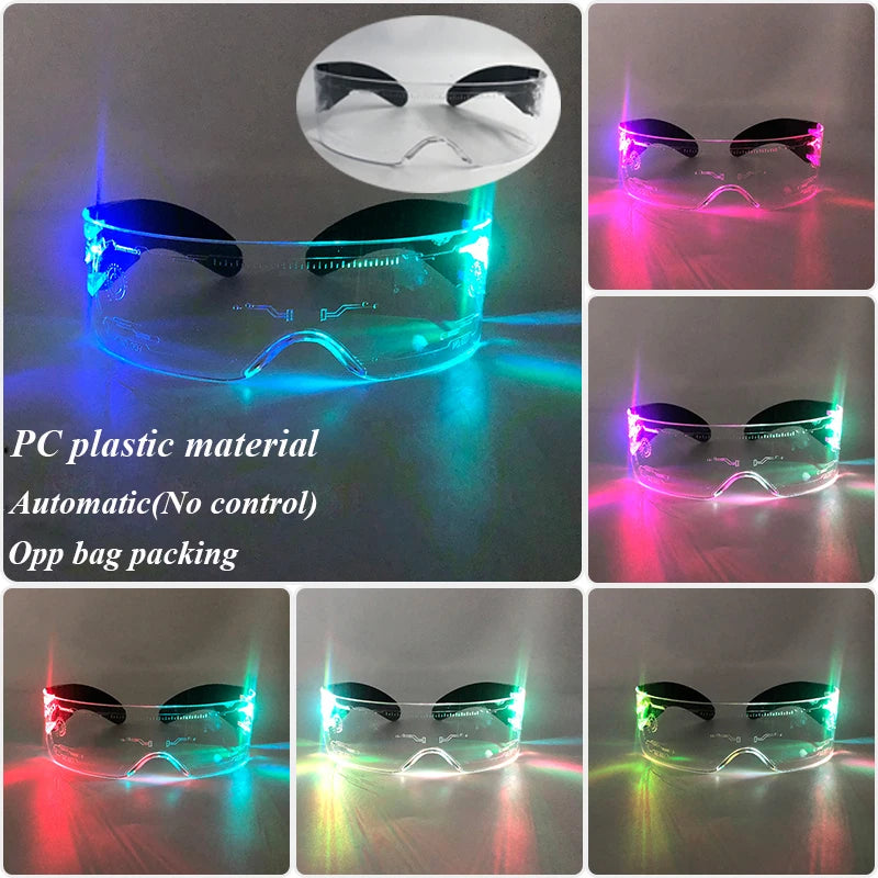 New Acrylic Luminous Glowing Cyberpunk Glasses LED Light Up Halloween Party Skull Glasses Bar Club Props Neon Glasses Supplies