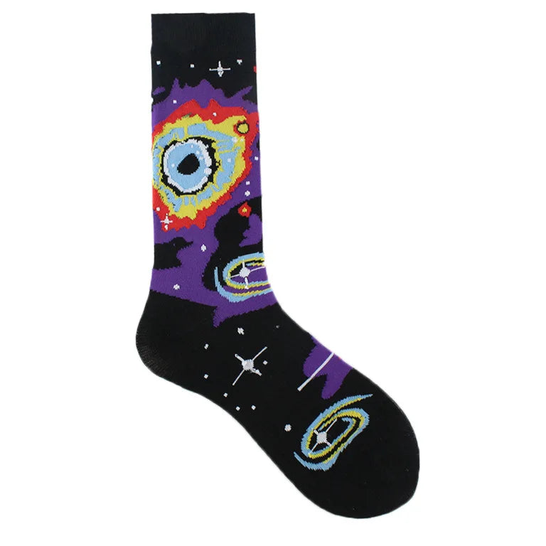 Painting Style Astronaut Men's Socks Harajuku Colorful Cotton Socks Planet Rocket Space Street Alien Socks