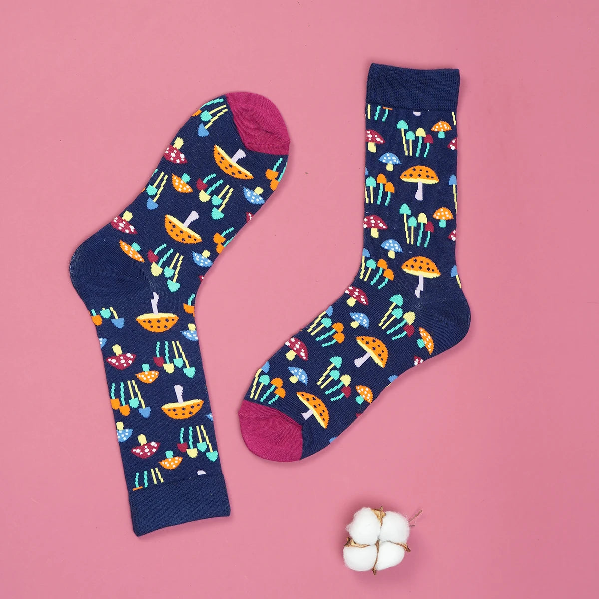 1 Pair  Diverse Colorful Mushrooms Breathable Mid Tube Men's and Women's Socks Suit In All Seasons For Daily