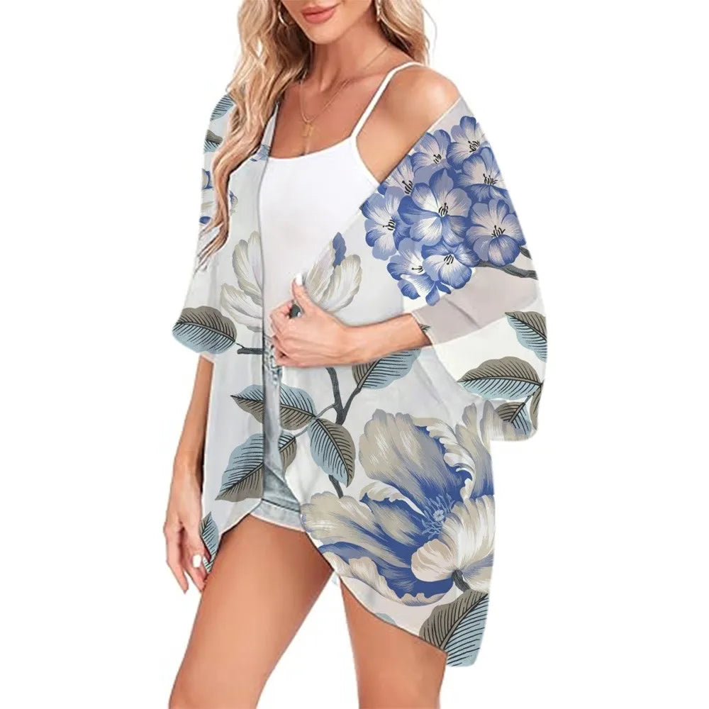 Floral Printed Kimono Womens 2024 Summer Lightweight Chiffon Cardigan Open Front Side Slit Boho Kimono Cover Ups For Beach Party