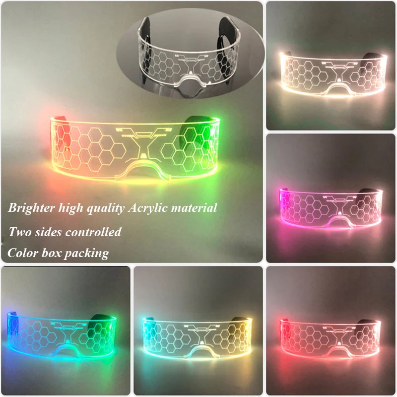 New Acrylic Luminous Glowing Cyberpunk Glasses LED Light Up Halloween Party Skull Glasses Bar Club Props Neon Glasses Supplies