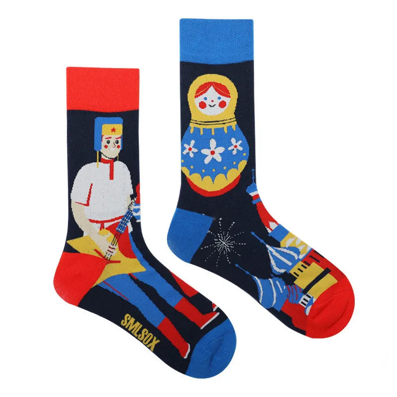 1 Pair Man Women Sock Original AB Tide Socks Medium High Tube Colorful Socks Mystery Alien Cotton Cowboy Clown Bomb Unisex Socks