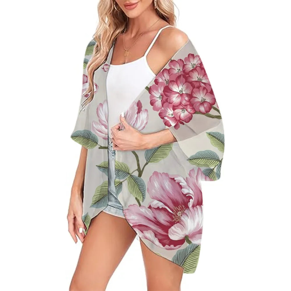 Floral Printed Kimono Womens 2024 Summer Lightweight Chiffon Cardigan Open Front Side Slit Boho Kimono Cover Ups For Beach Party
