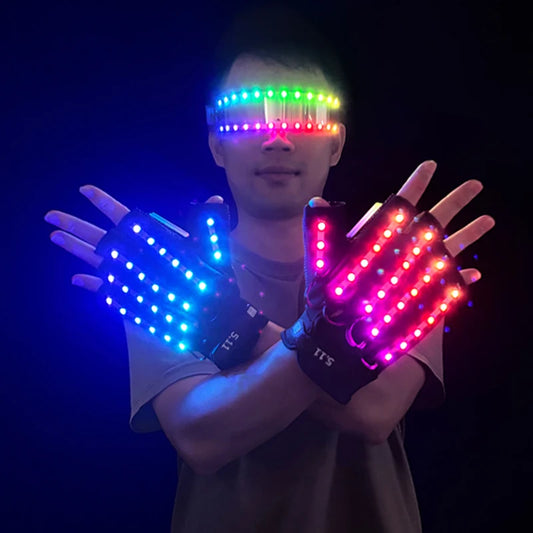 USB Rechargeable Color Changing LED Glow Gloves Rave Flashing Finger Lighting Glove Light Up Rave Costume DJ Party Decor