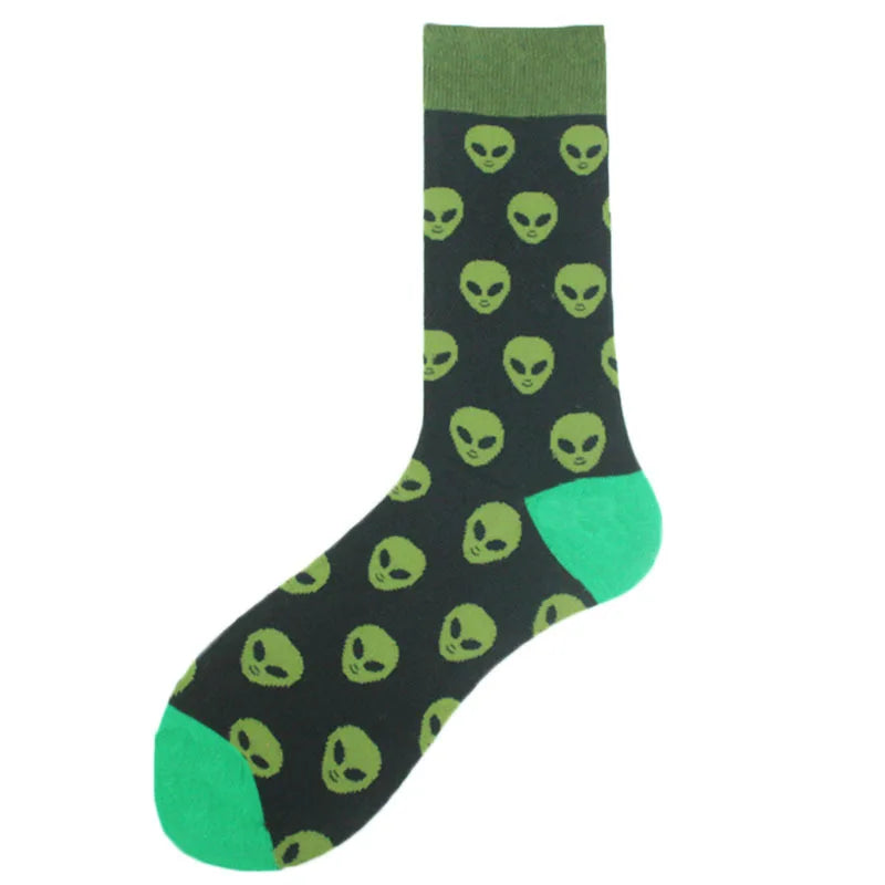 Painting Style Astronaut Men's Socks Harajuku Colorful Cotton Socks Planet Rocket Space Street Alien Socks