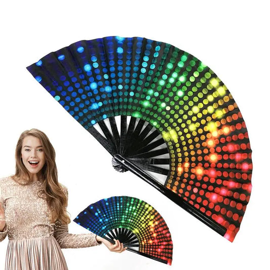 Rainbow Fan Rainbow Rave Hand Fan Rainbow Hand Held Folding Fan Chinese and Japanese Handheld Fan Dancing Fan Fold Hand Fan