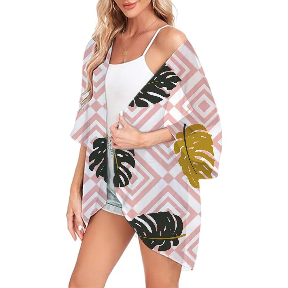 Floral Printed Kimono Womens 2024 Summer Lightweight Chiffon Cardigan Open Front Side Slit Boho Kimono Cover Ups For Beach Party
