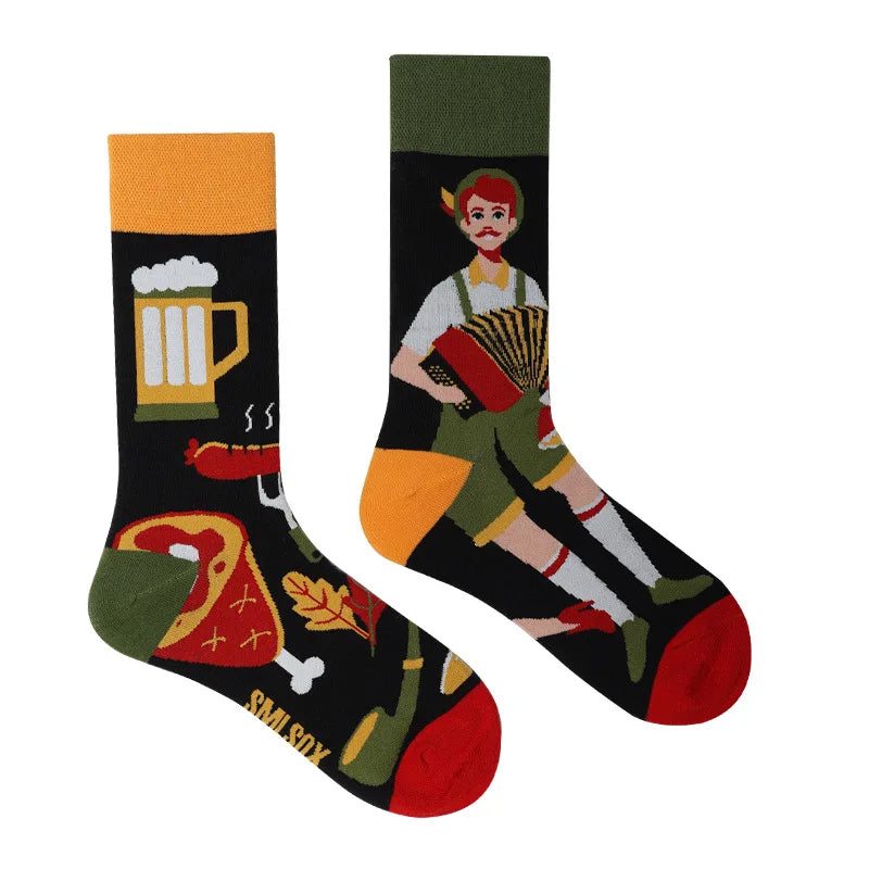 1 Pair Man Women Sock Original AB Tide Socks Medium High Tube Colorful Socks Mystery Alien Cotton Cowboy Clown Bomb Unisex Socks