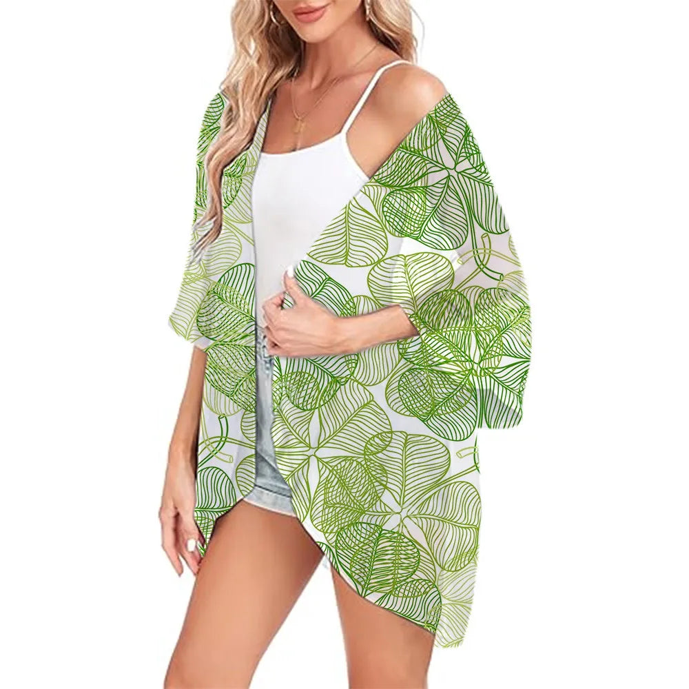 Floral Printed Kimono Womens 2024 Summer Lightweight Chiffon Cardigan Open Front Side Slit Boho Kimono Cover Ups For Beach Party