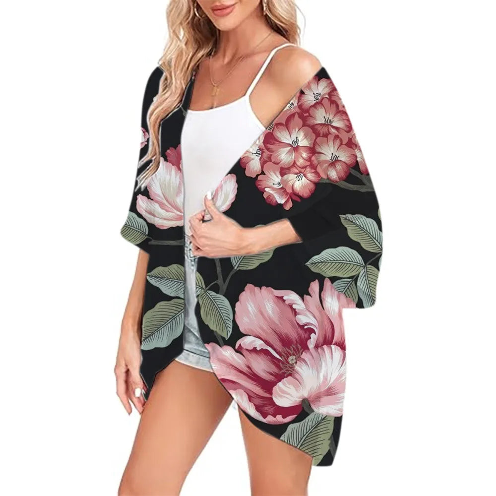 Floral Printed Kimono Womens 2024 Summer Lightweight Chiffon Cardigan Open Front Side Slit Boho Kimono Cover Ups For Beach Party