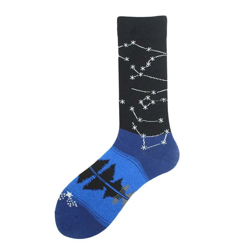 Painting Style Astronaut Men's Socks Harajuku Colorful Cotton Socks Planet Rocket Space Street Alien Socks