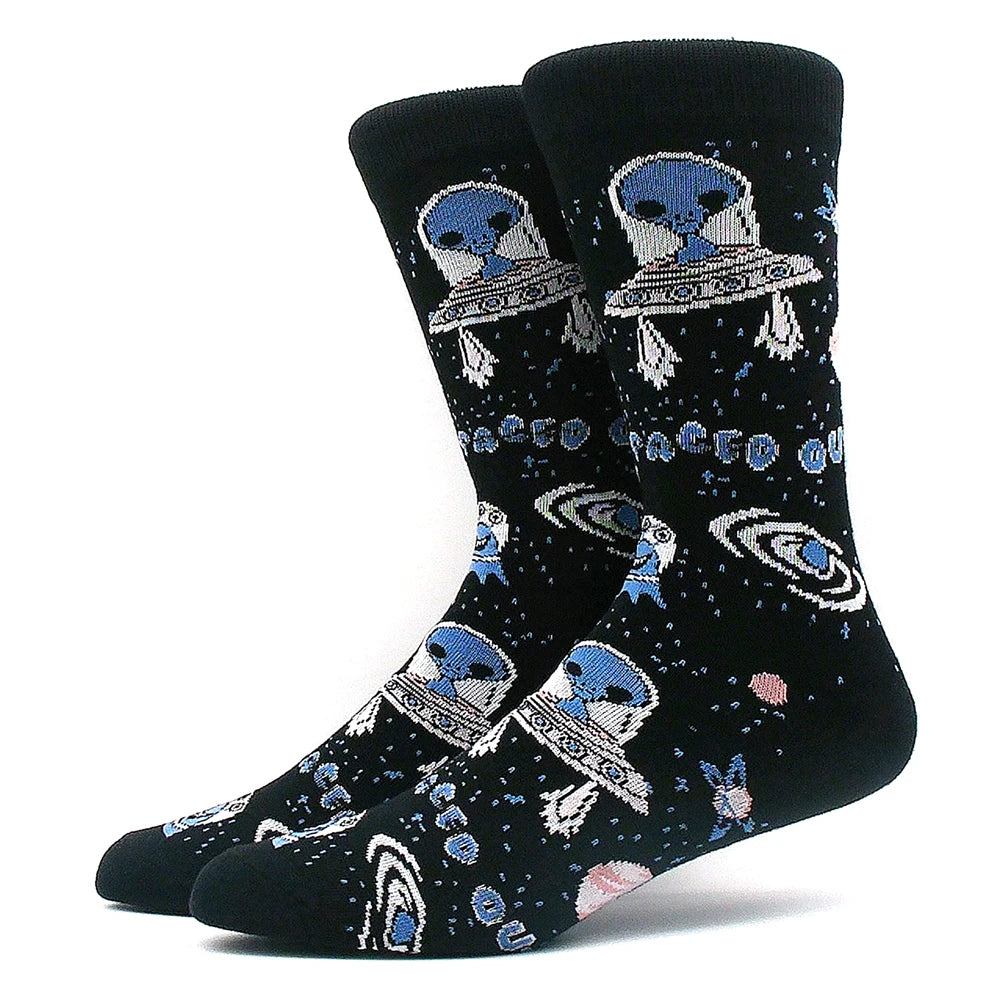 Happy Funny Socks Men's and Women's Alien Sheep Pattern Sokken Diversidos Jacquard Calcetines Unisex Hip Hop Skateboarding Socks