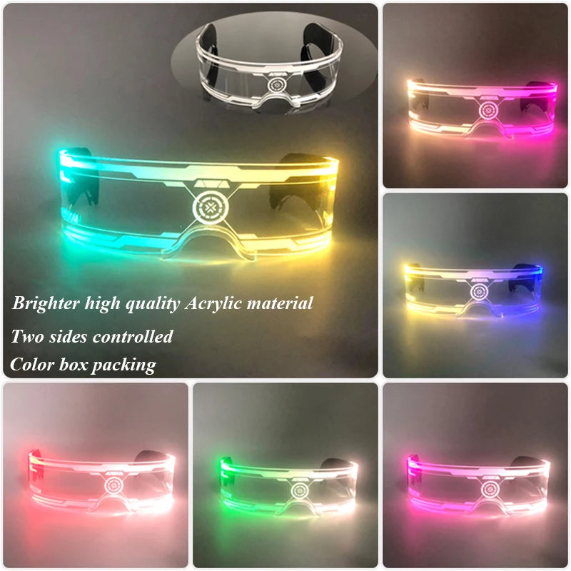 New Acrylic Luminous Glowing Cyberpunk Glasses LED Light Up Halloween Party Skull Glasses Bar Club Props Neon Glasses Supplies