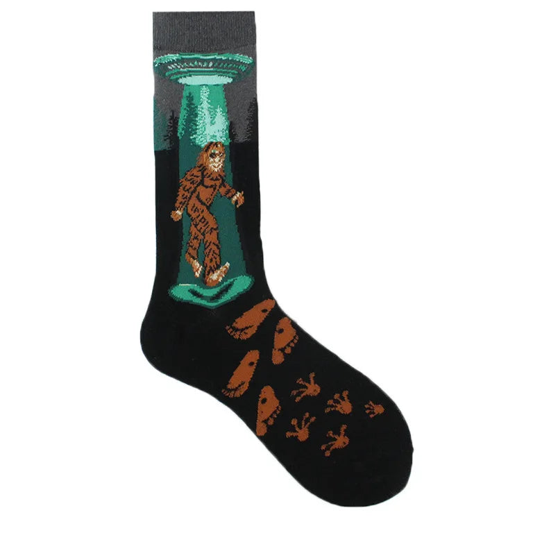 Painting Style Astronaut Men's Socks Harajuku Colorful Cotton Socks Planet Rocket Space Street Alien Socks