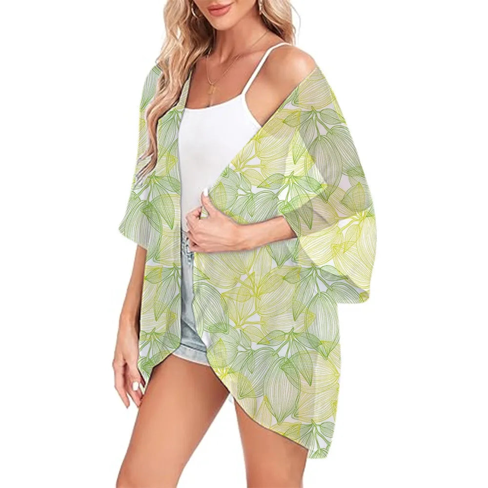 Floral Printed Kimono Womens 2024 Summer Lightweight Chiffon Cardigan Open Front Side Slit Boho Kimono Cover Ups For Beach Party