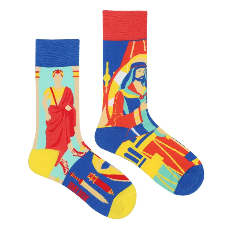 1 Pair Man Women Sock Original AB Tide Socks Medium High Tube Colorful Socks Mystery Alien Cotton Cowboy Clown Bomb Unisex Socks