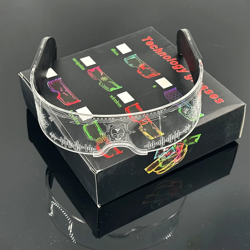 New Acrylic Luminous Glowing Cyberpunk Glasses LED Light Up Halloween Party Skull Glasses Bar Club Props Neon Glasses Supplies