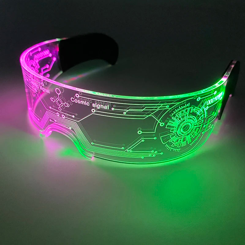 New Acrylic Luminous Glowing Cyberpunk Glasses LED Light Up Halloween Party Skull Glasses Bar Club Props Neon Glasses Supplies