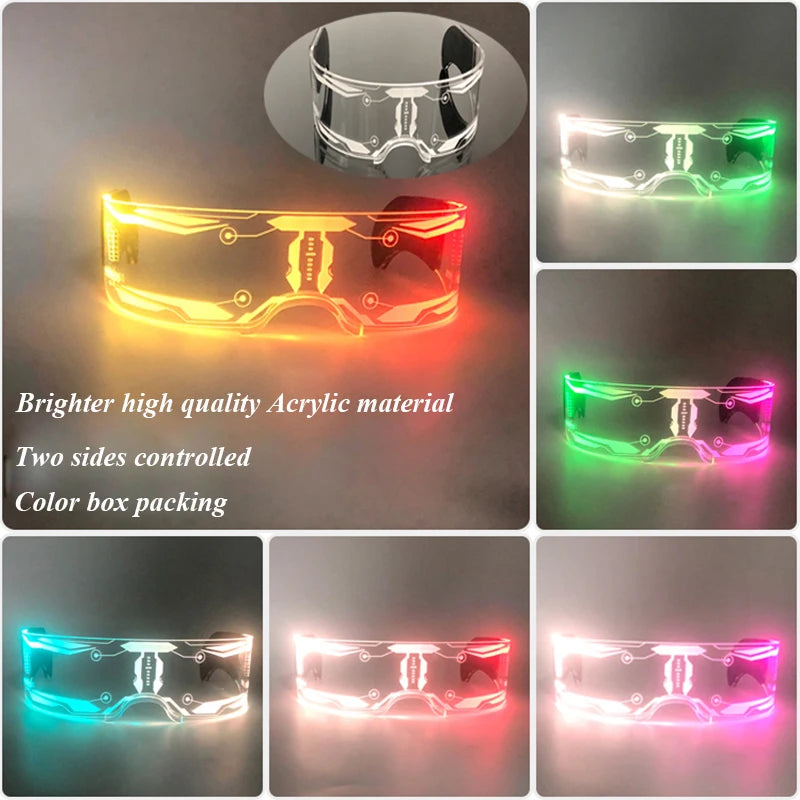 New Acrylic Luminous Glowing Cyberpunk Glasses LED Light Up Halloween Party Skull Glasses Bar Club Props Neon Glasses Supplies