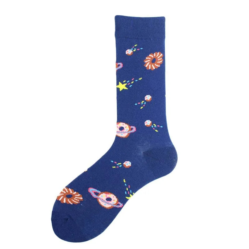 Painting Style Astronaut Men's Socks Harajuku Colorful Cotton Socks Planet Rocket Space Street Alien Socks