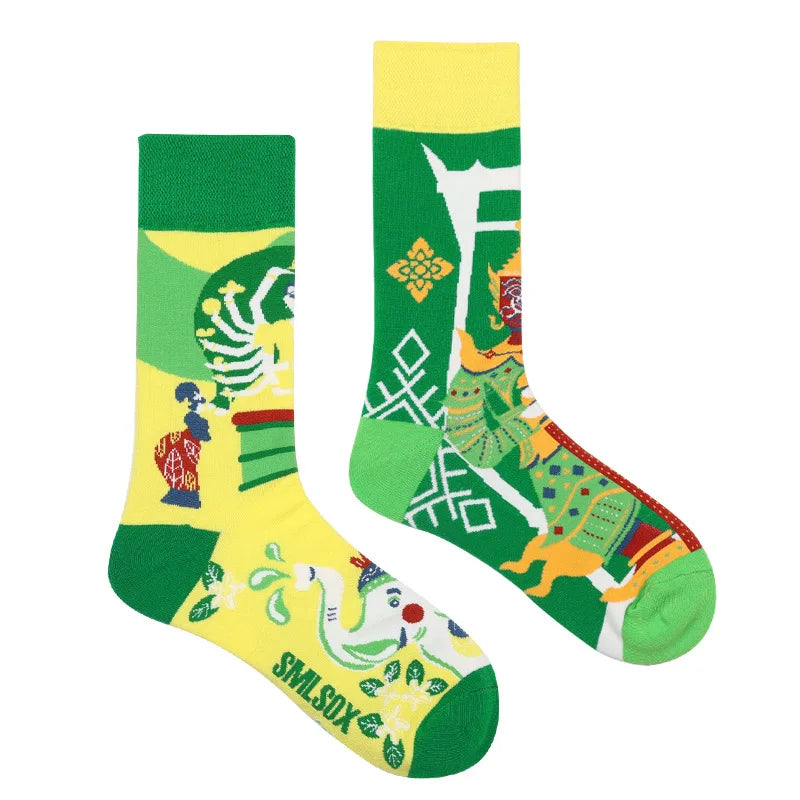 1 Pair Man Women Sock Original AB Tide Socks Medium High Tube Colorful Socks Mystery Alien Cotton Cowboy Clown Bomb Unisex Socks