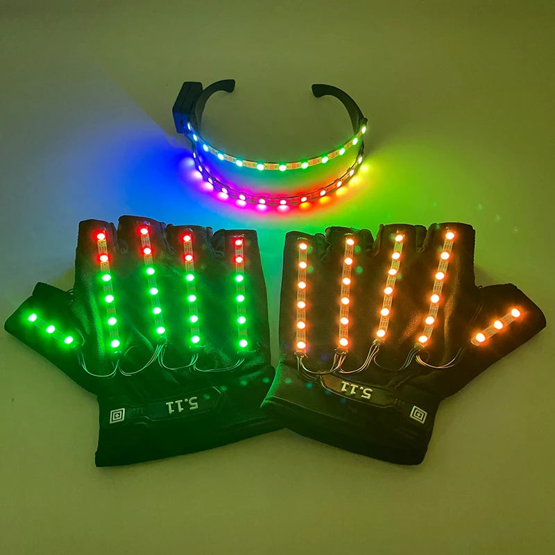 USB Rechargeable Color Changing LED Glow Gloves Rave Flashing Finger Lighting Glove Light Up Rave Costume DJ Party Decor