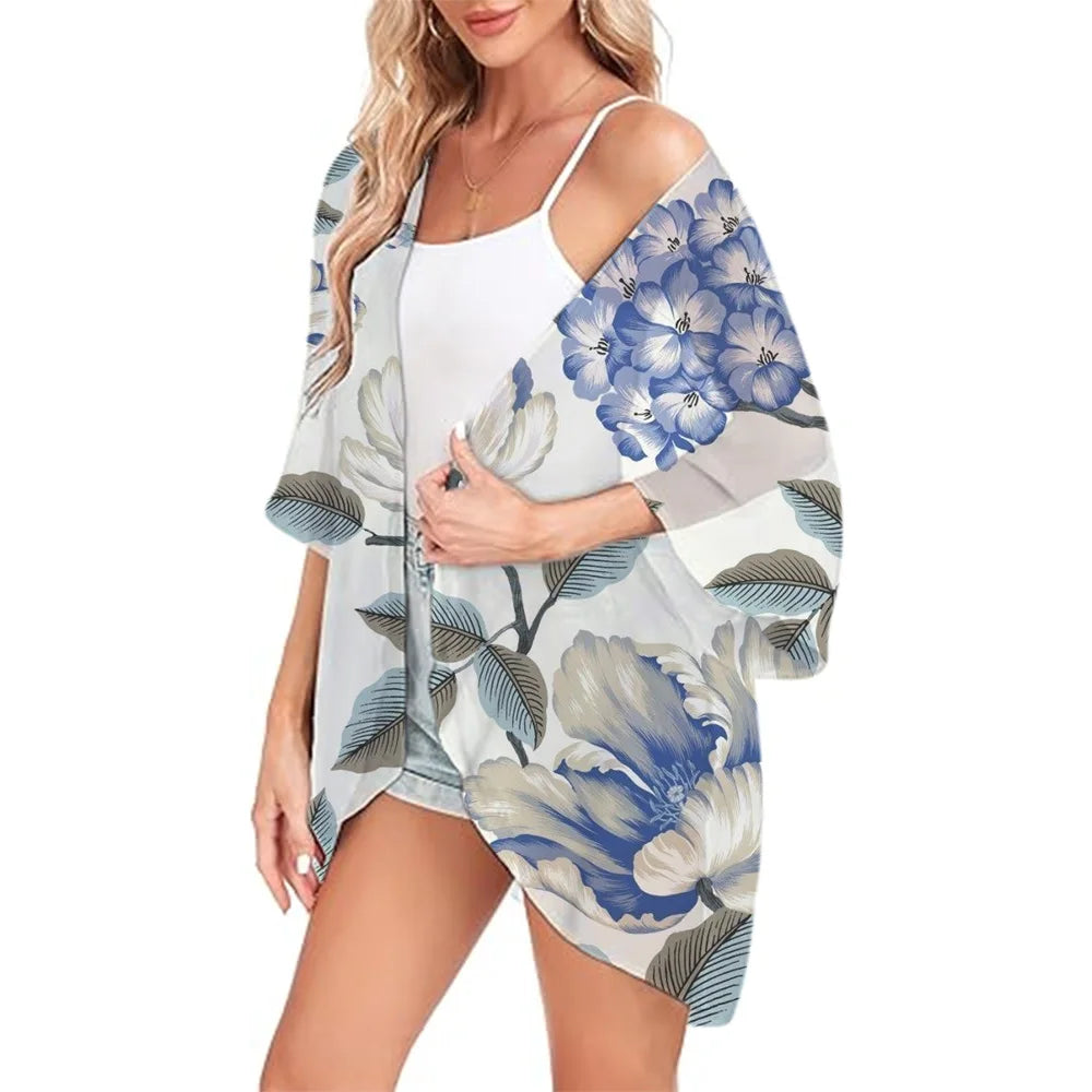 Floral Printed Kimono Womens 2024 Summer Lightweight Chiffon Cardigan Open Front Side Slit Boho Kimono Cover Ups For Beach Party