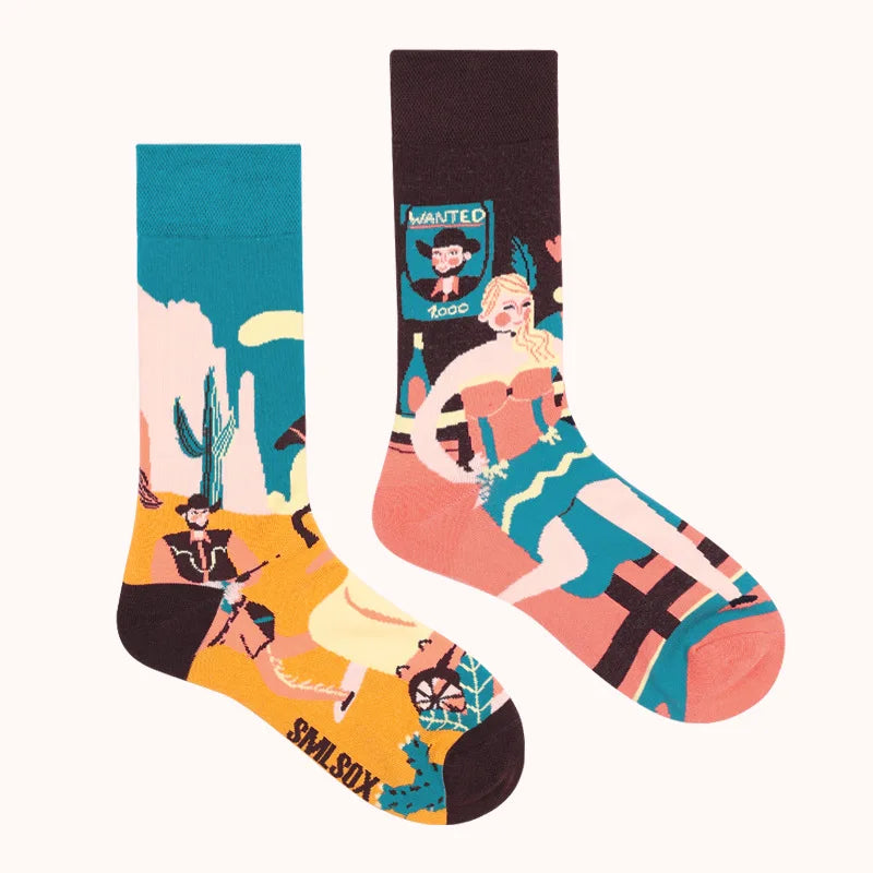 1 Pair Man Women Sock Original AB Tide Socks Medium High Tube Colorful Socks Mystery Alien Cotton Cowboy Clown Bomb Unisex Socks