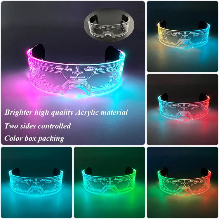 New Acrylic Luminous Glowing Cyberpunk Glasses LED Light Up Halloween Party Skull Glasses Bar Club Props Neon Glasses Supplies