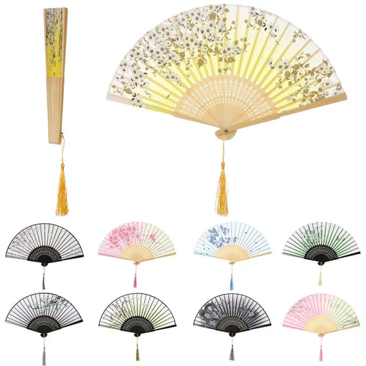 Retro Flower Pattern Home Decoration Elegent Bamboo Folding Fan Chinese Style Painting Handheld Fan Dance Performance Props